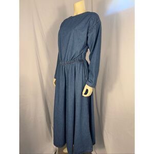 Coldwater Creek Denim Maxi Dress Women’s L Blue 100% Cotton Long Sleeve Prairie